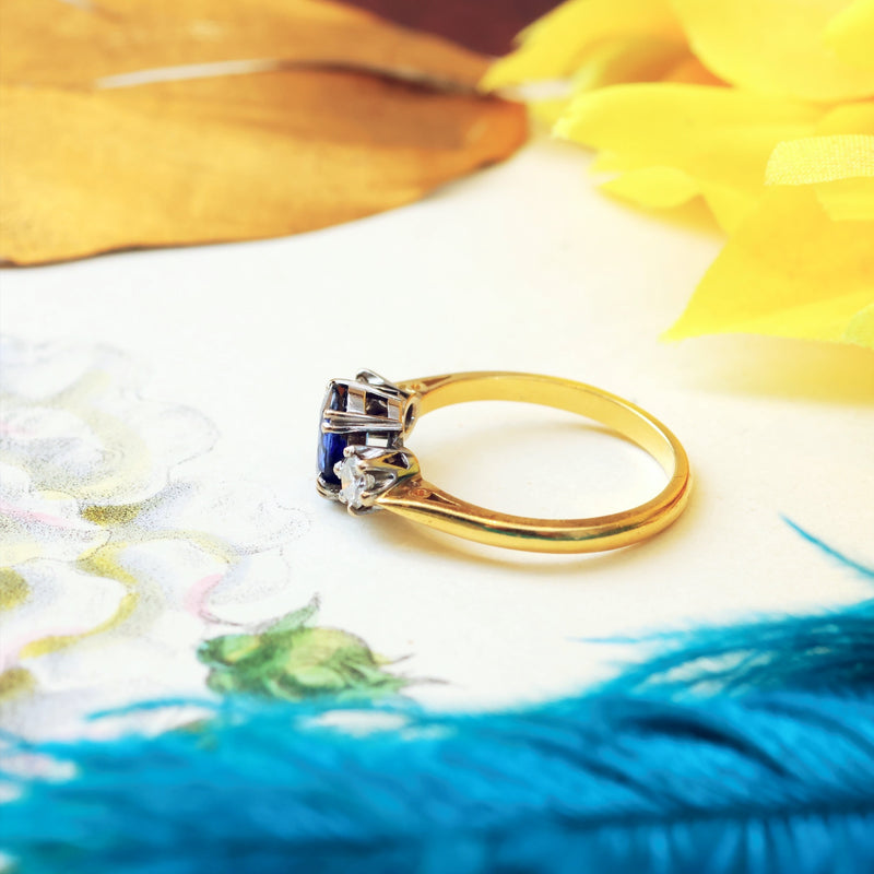 Magical Vintage Midnight Sapphire & Diamond Trilogy Ring