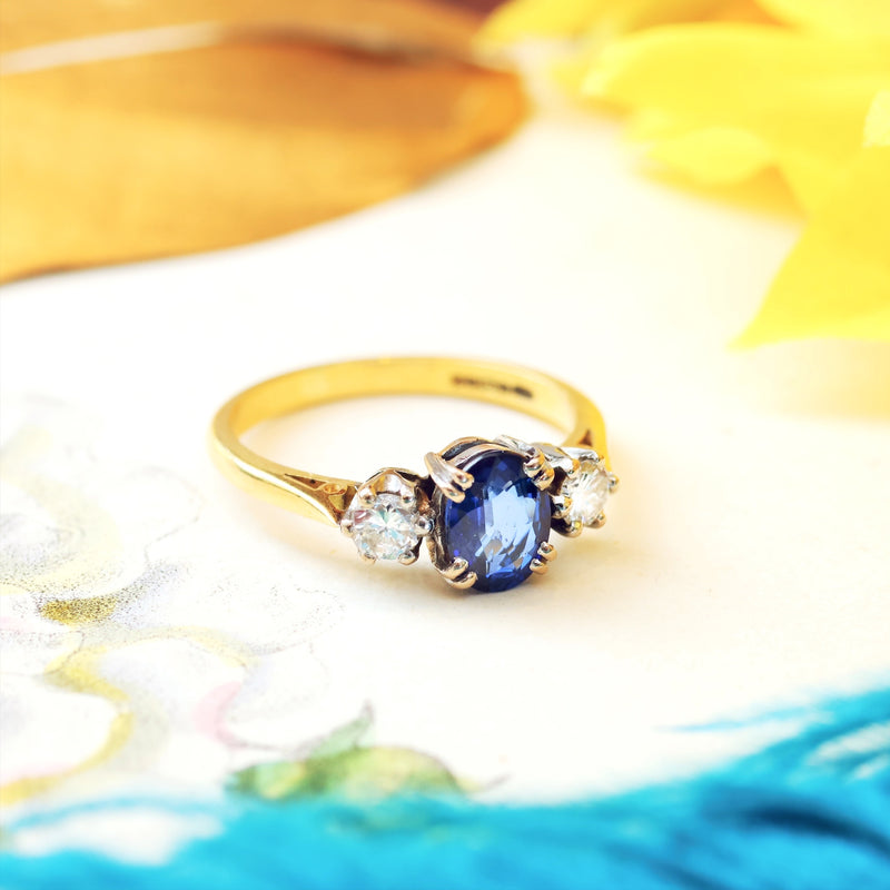 Magical Vintage Midnight Sapphire & Diamond Trilogy Ring