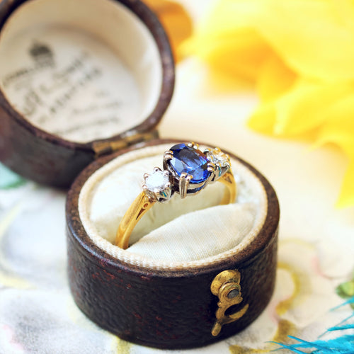 Vintage Midnight Sapphire & Diamond Trilogy Ring