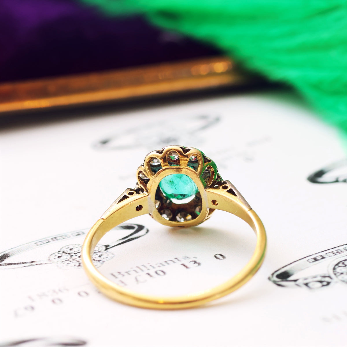 Vintage Floral Emerald & Diamond Cluster Ring