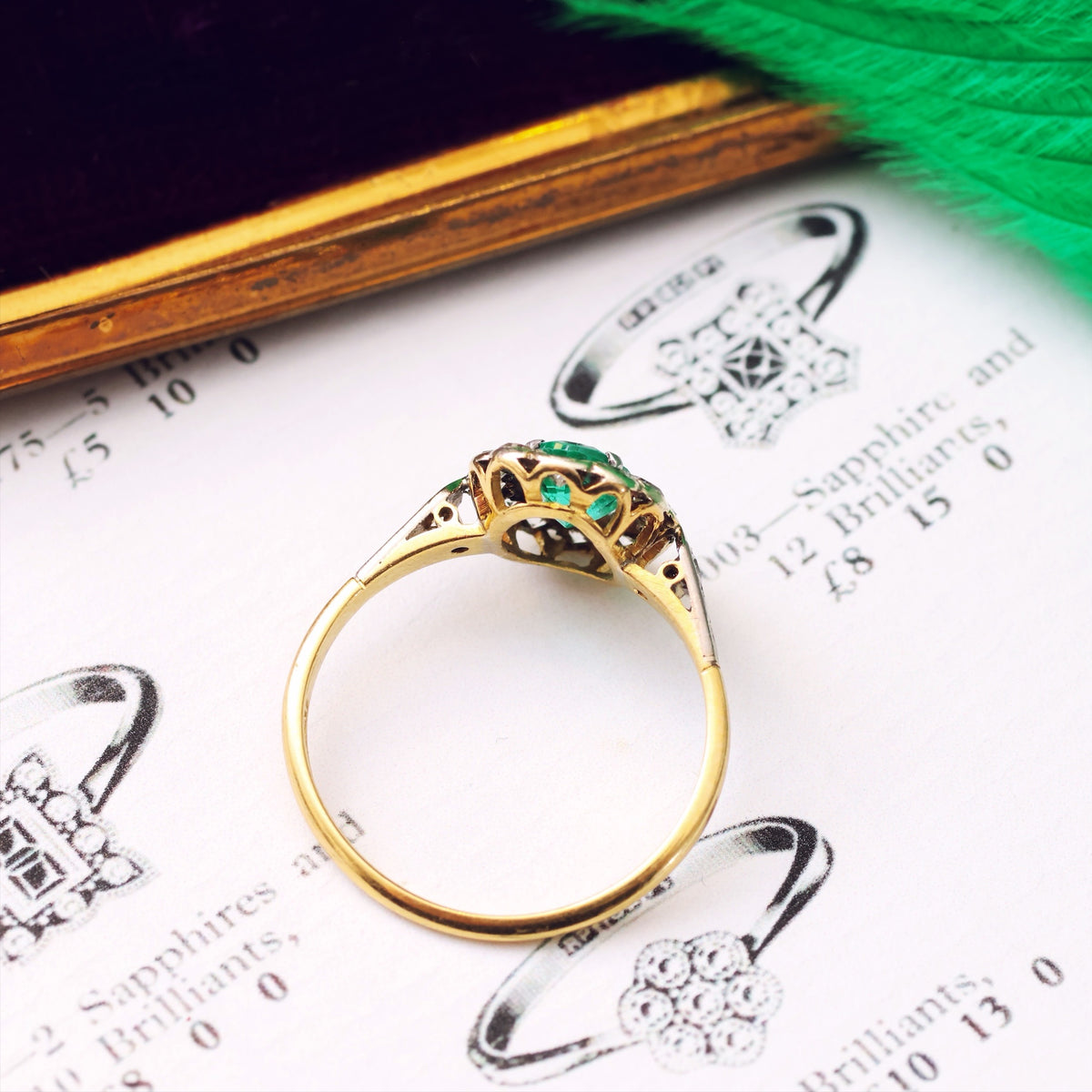 Vintage Floral Emerald & Diamond Cluster Ring