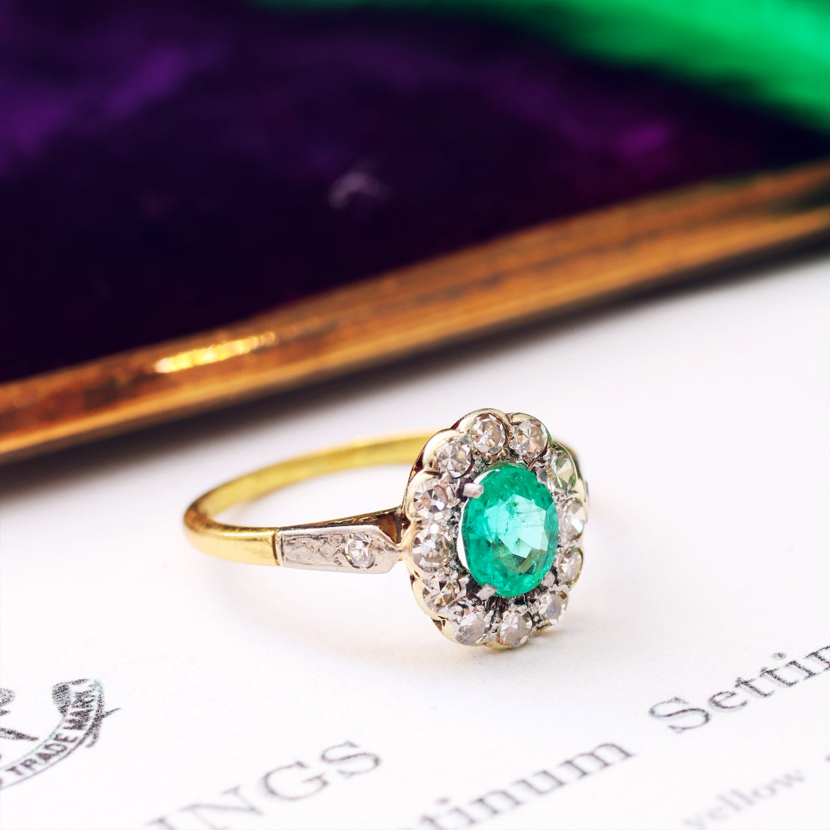 Vintage Floral Emerald & Diamond Cluster Ring