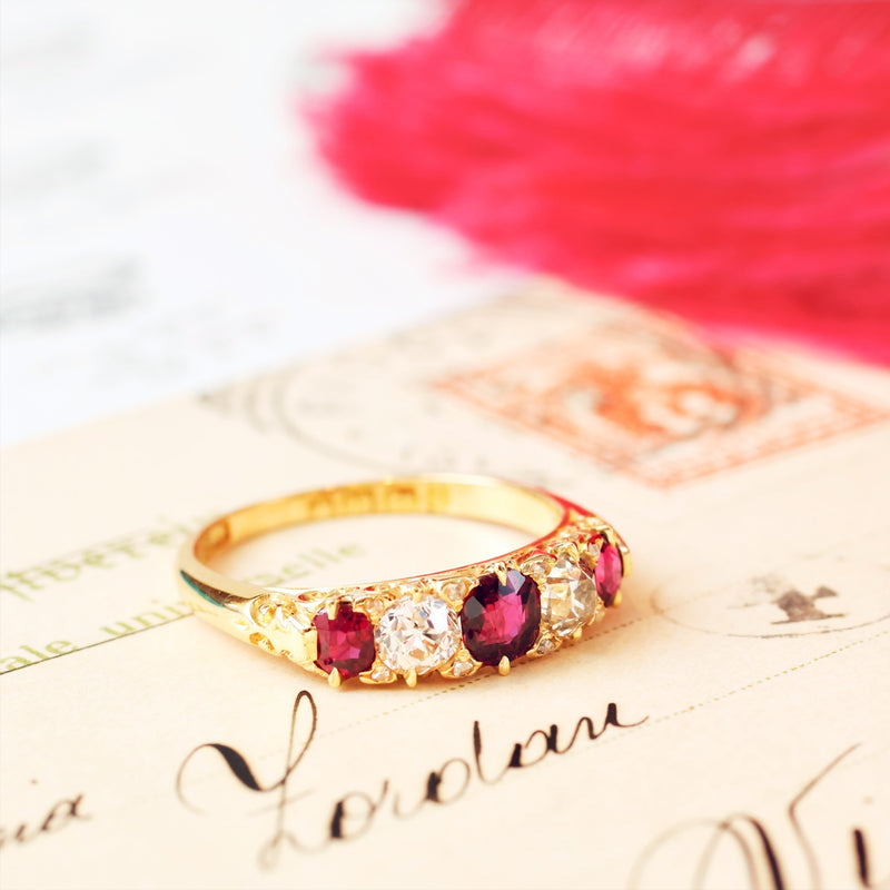 Date 1890 Carved Hoop Ruby & Diamond Engagement Ring