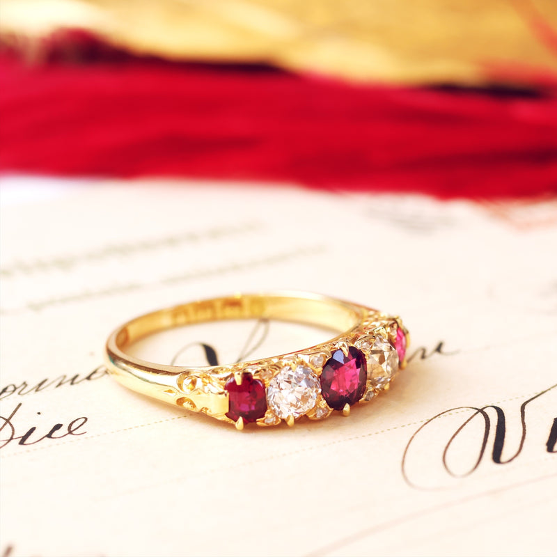 Date 1890 Carved Hoop Ruby & Diamond Engagement Ring
