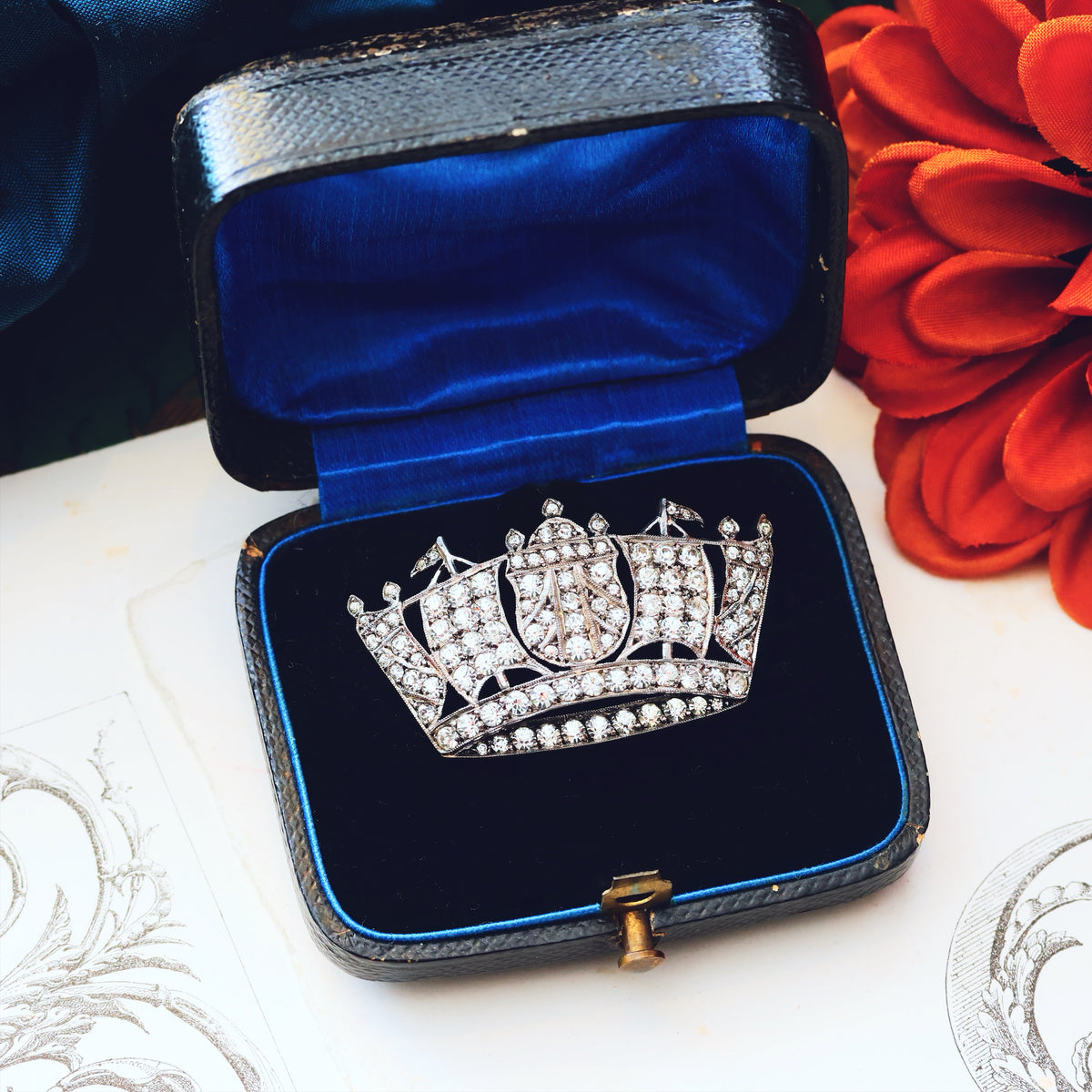 Vintage Silver Paste Crown Brooch