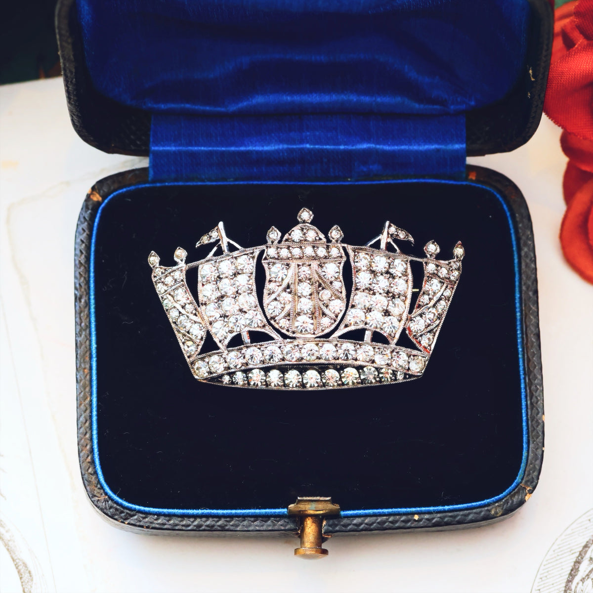 Vintage Silver Paste Royal Navy Crown Brooch