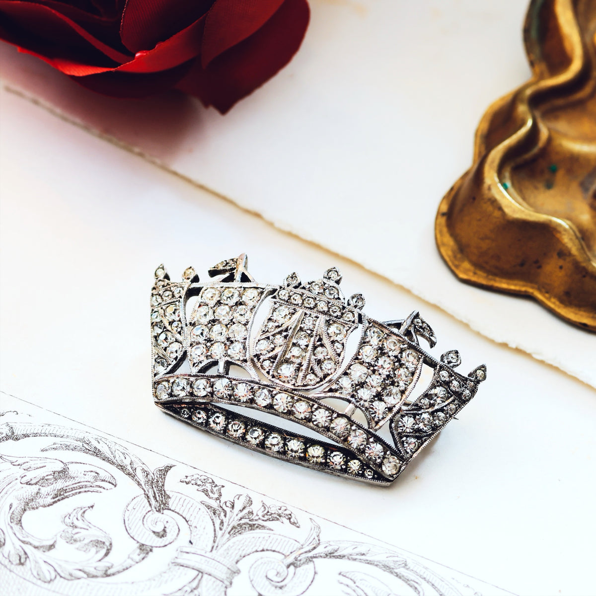 Vintage Silver Paste Royal Navy Crown Brooch