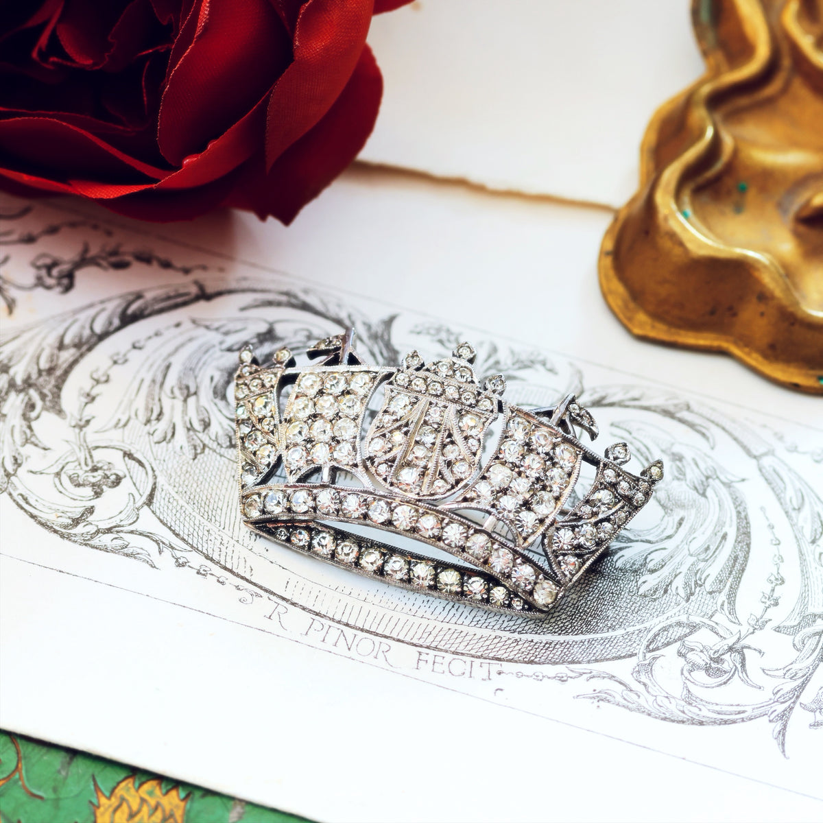 Vintage Silver Paste Royal Navy Crown Brooch