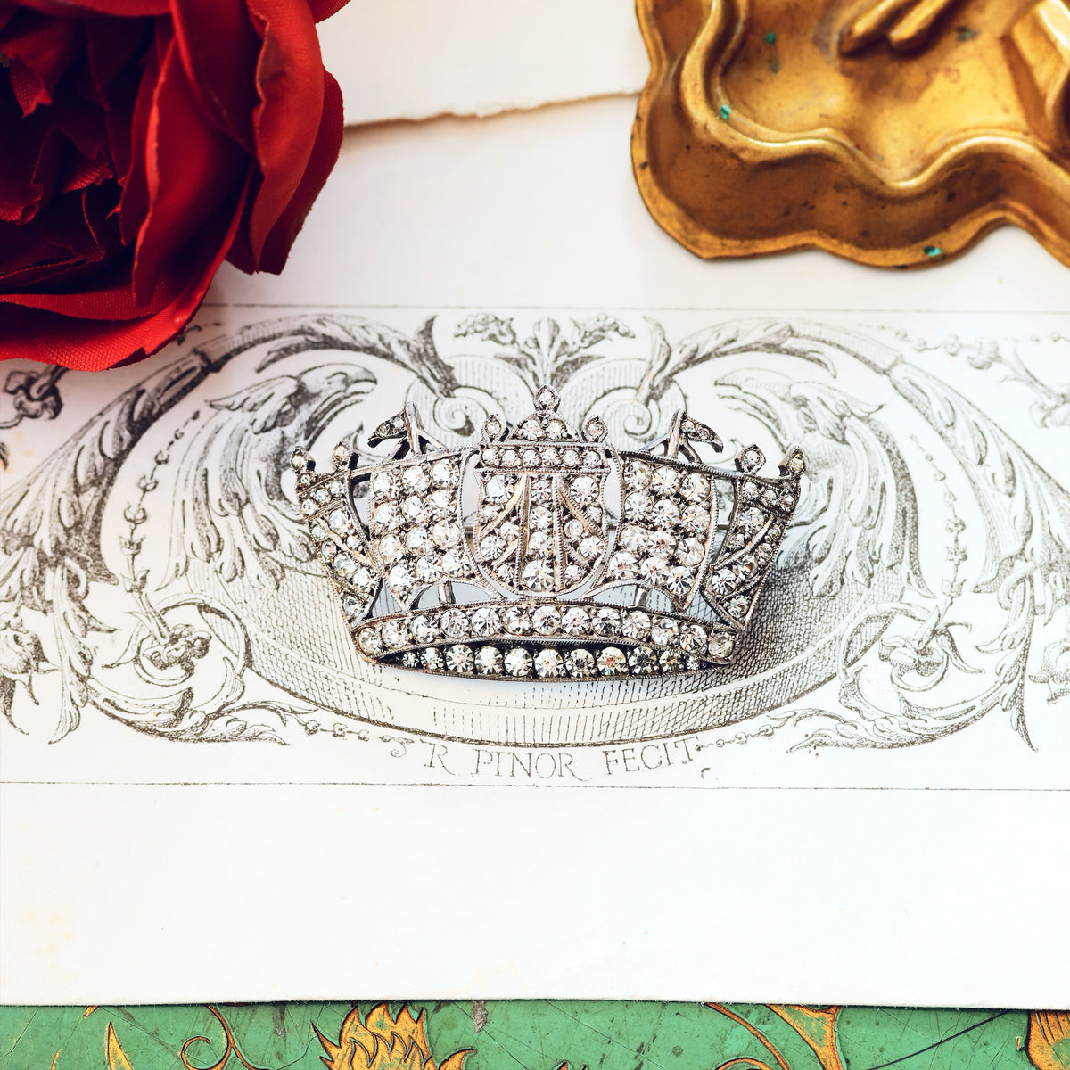Vintage Silver Paste Royal Navy Crown Brooch