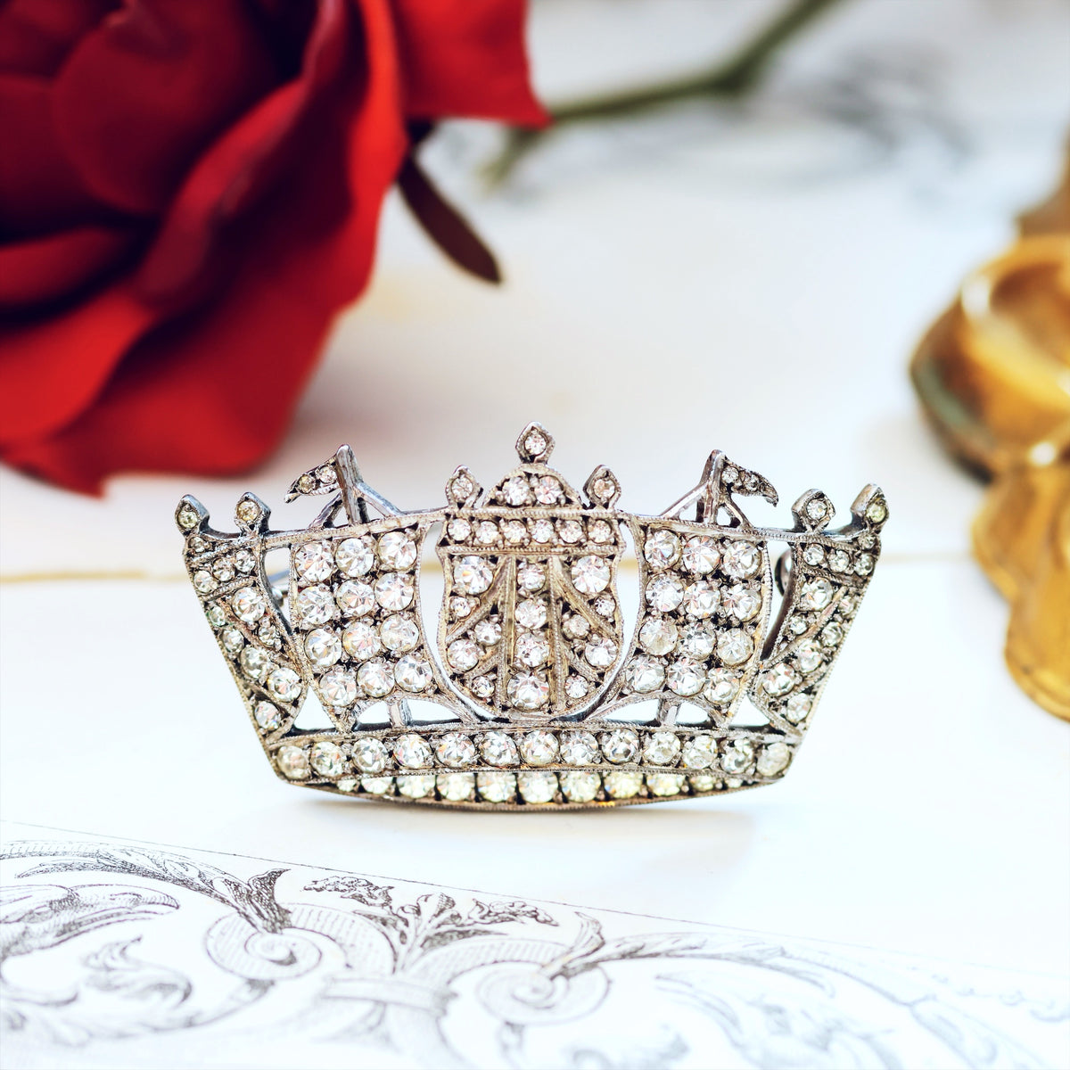 Vintage Silver Paste Royal Navy Crown Brooch