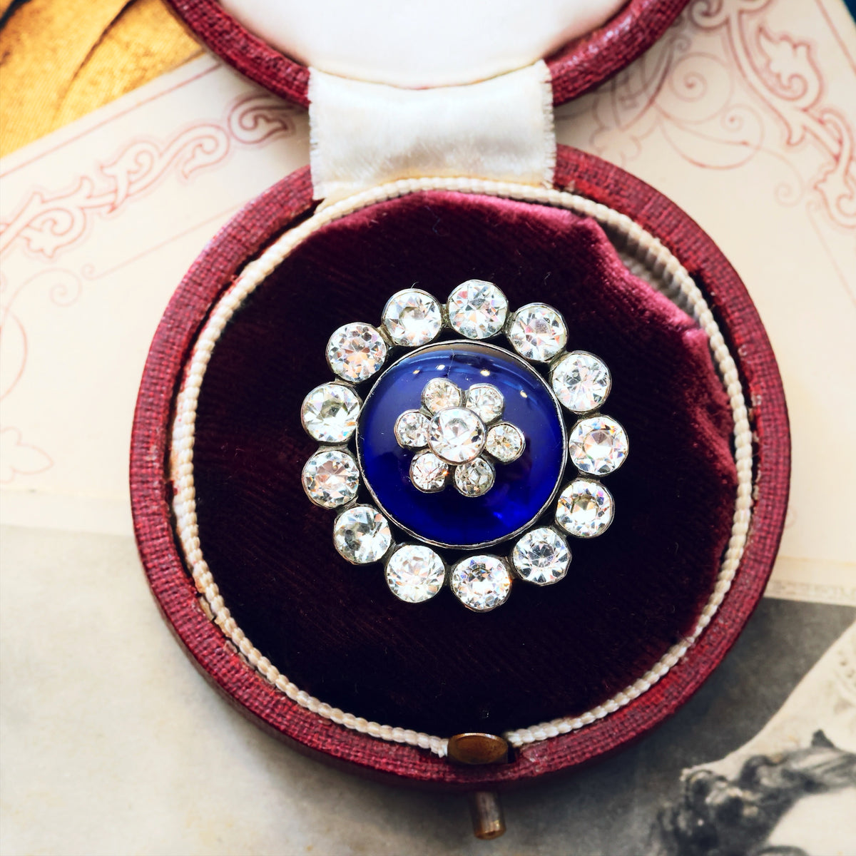 Georgian Bristol Blue Glass Button Brooch