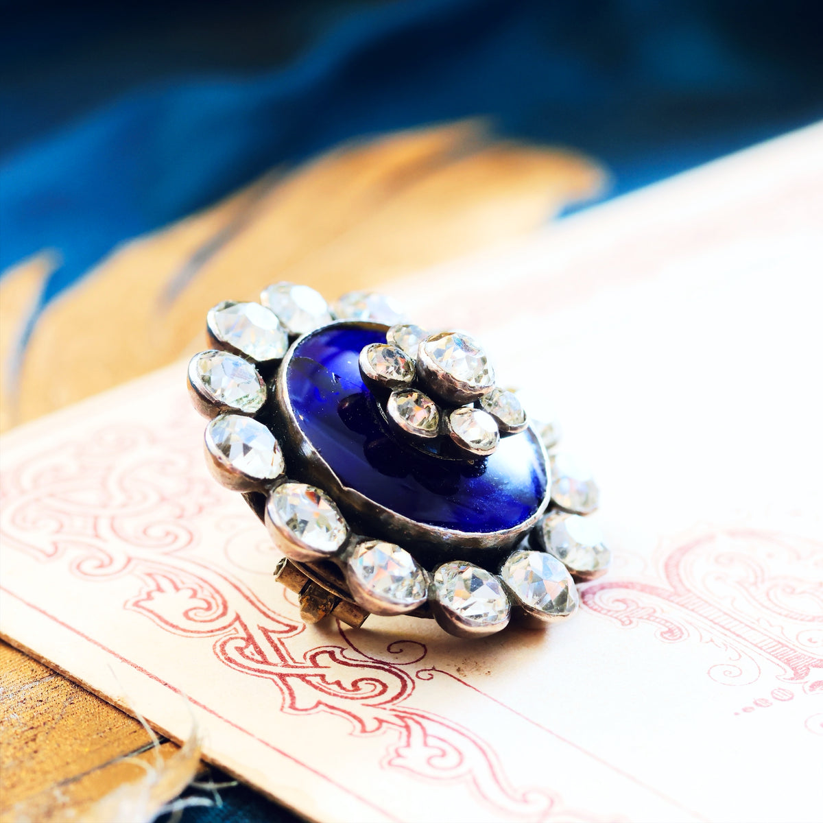 Georgian Bristol Blue Glass Button Brooch