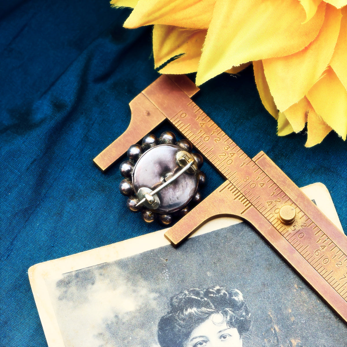 Georgian Bristol Blue Glass Button Brooch