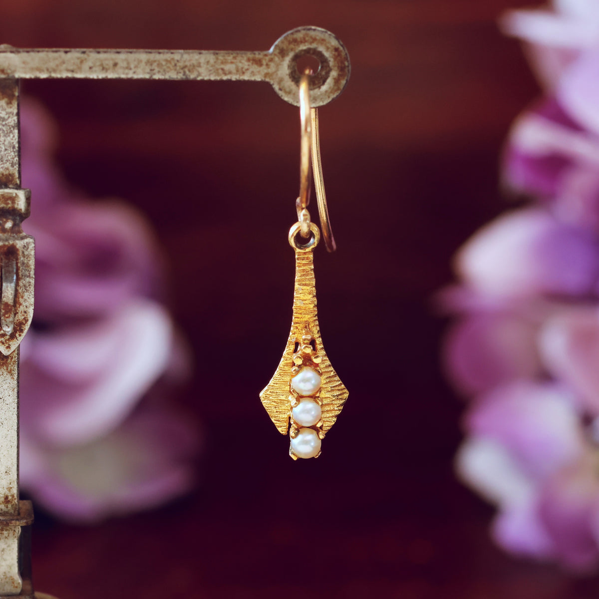 Vintage 1970's Modernist Cultured Pearl Drop Earrings