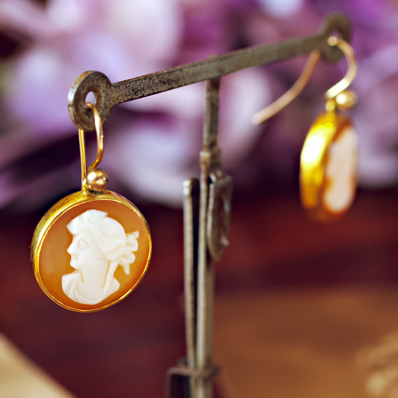 Antique Classical Inspiration Shell Cameo Earrings