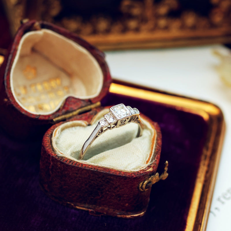 Fine Vintage Asscher Cut Diamond Engagement Ring