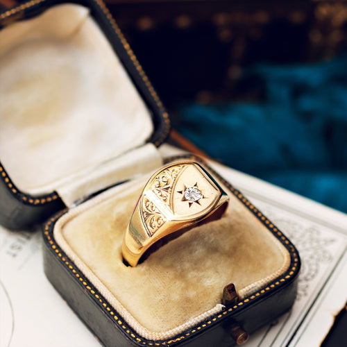 Vintage Art Deco Styled Diamond Spark Signet Ring
