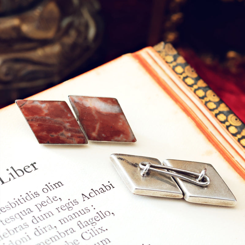 Antique Silver Celtic Red Marble Cufflinks