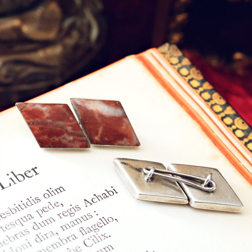 Antique Silver Celtic Red Marble Cufflinks