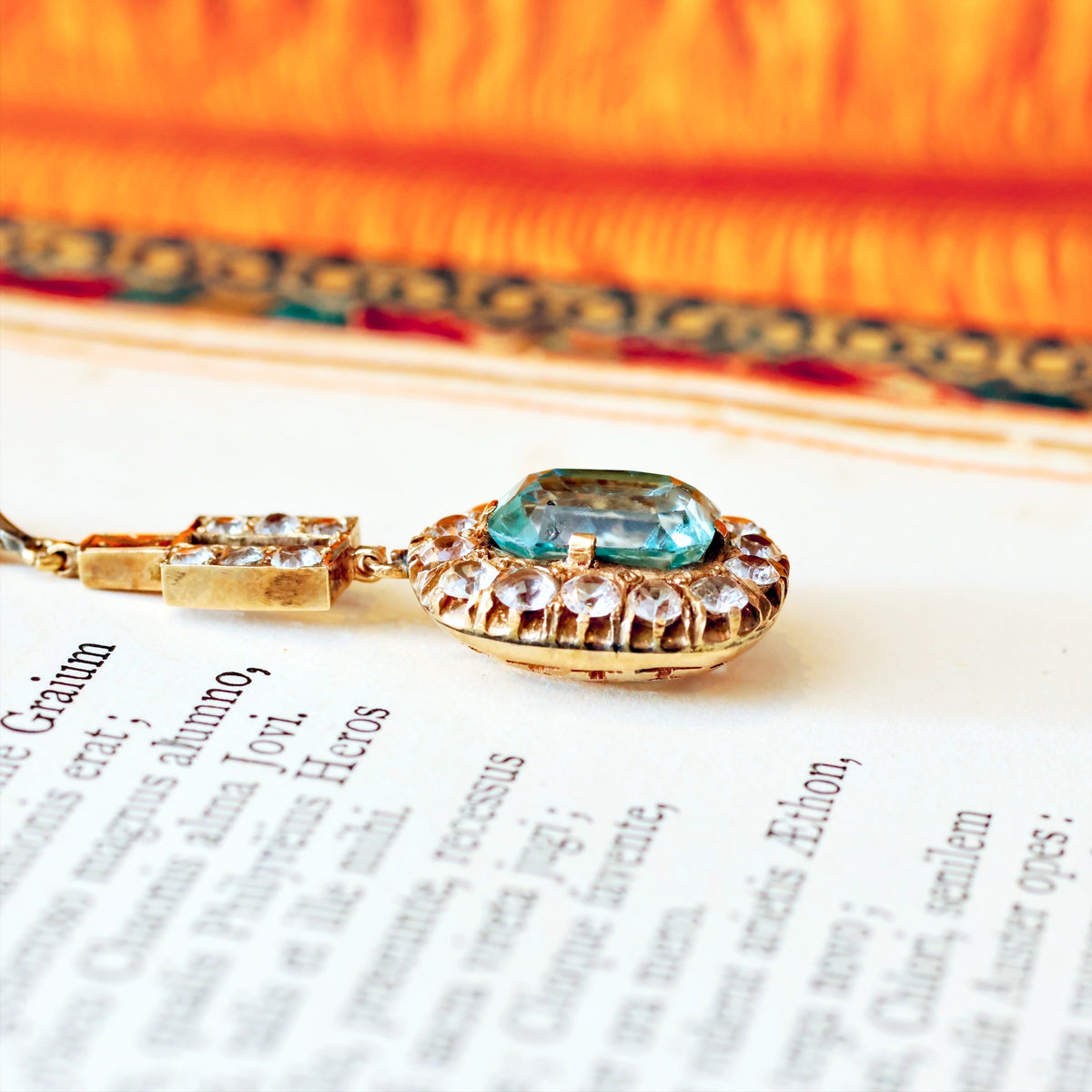 Vintage Art Deco Blue Topaz & Sapphire Pendant