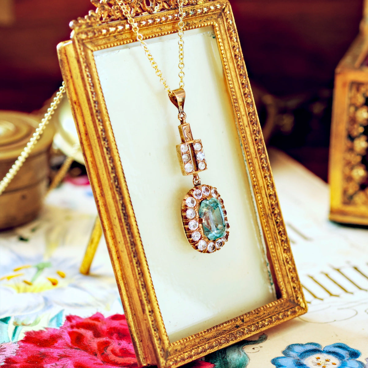 Vintage Art Deco Blue Topaz & Sapphire Pendant