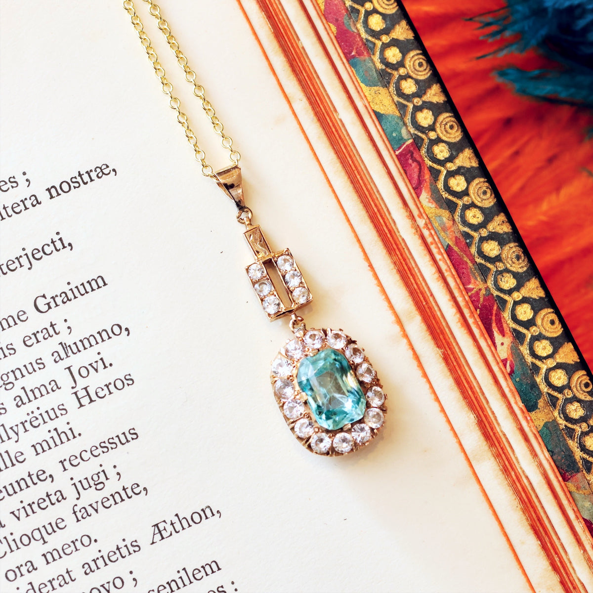 Vintage Art Deco Blue Topaz & Sapphire Pendant