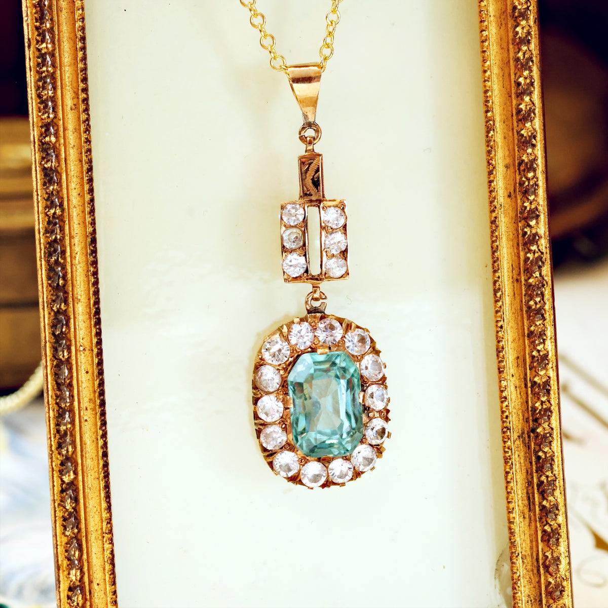 Vintage Art Deco Blue Topaz & Sapphire Pendant