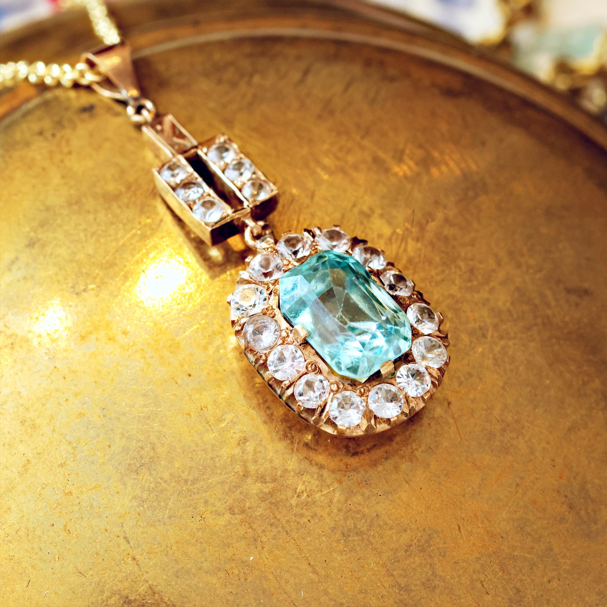 Vintage Art Deco Blue Topaz & Sapphire Pendant