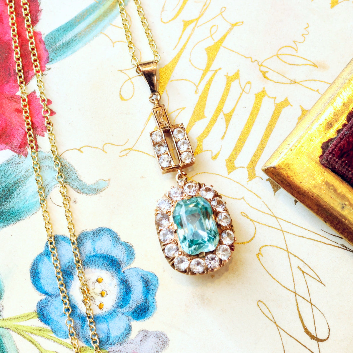 Vintage Art Deco Blue Topaz & Sapphire Pendant
