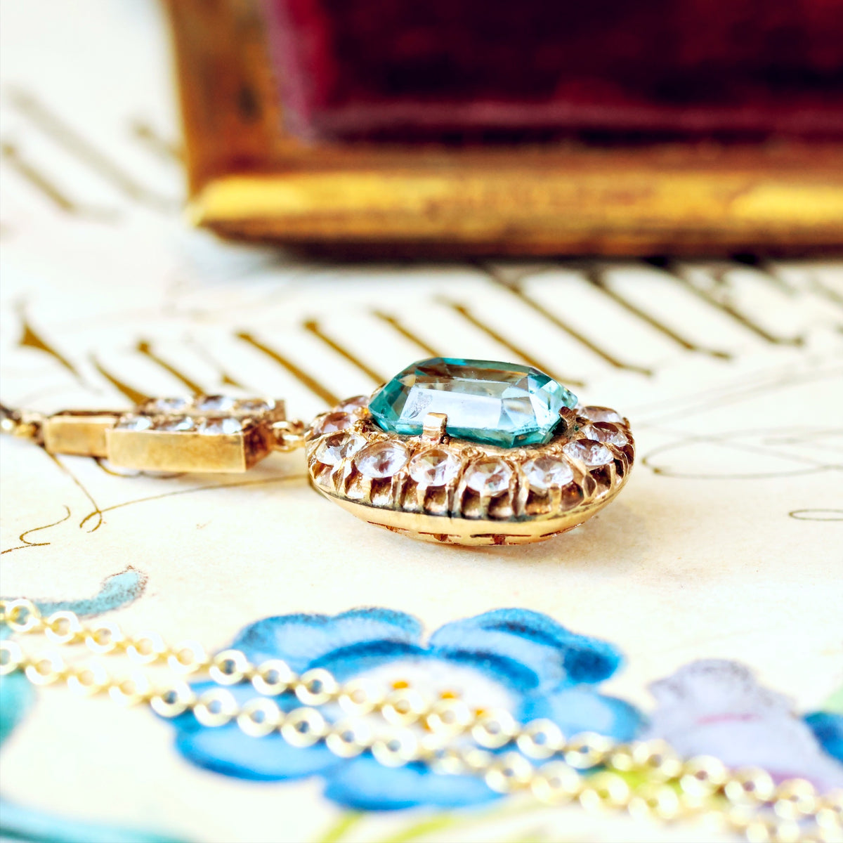 Vintage Art Deco Blue Topaz & Sapphire Pendant