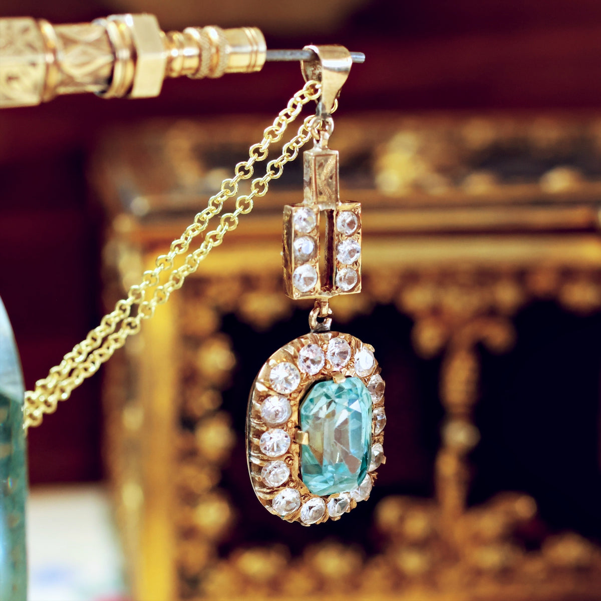 Vintage Art Deco Blue Topaz & Sapphire Pendant