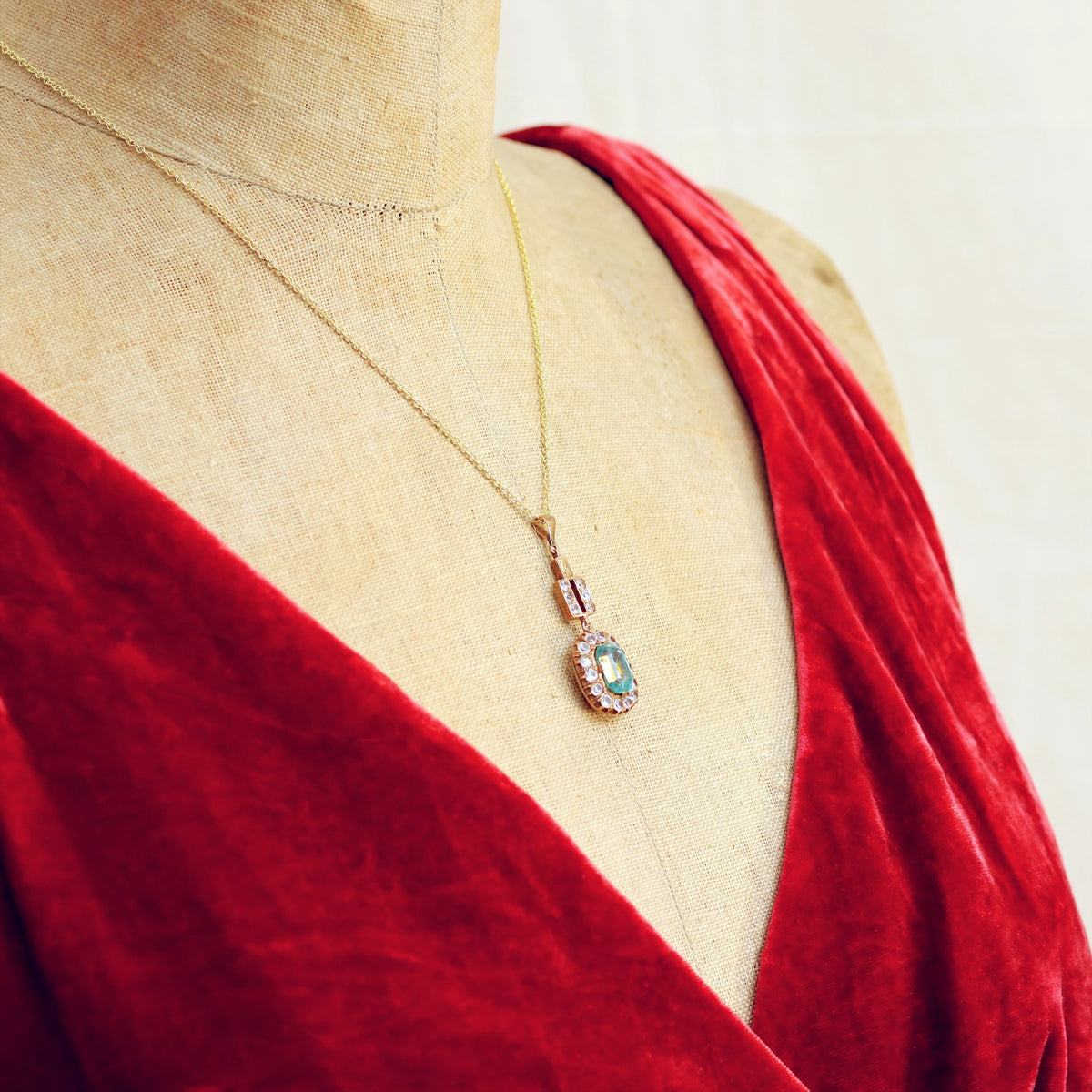 Vintage Art Deco Blue Topaz & Sapphire Pendant