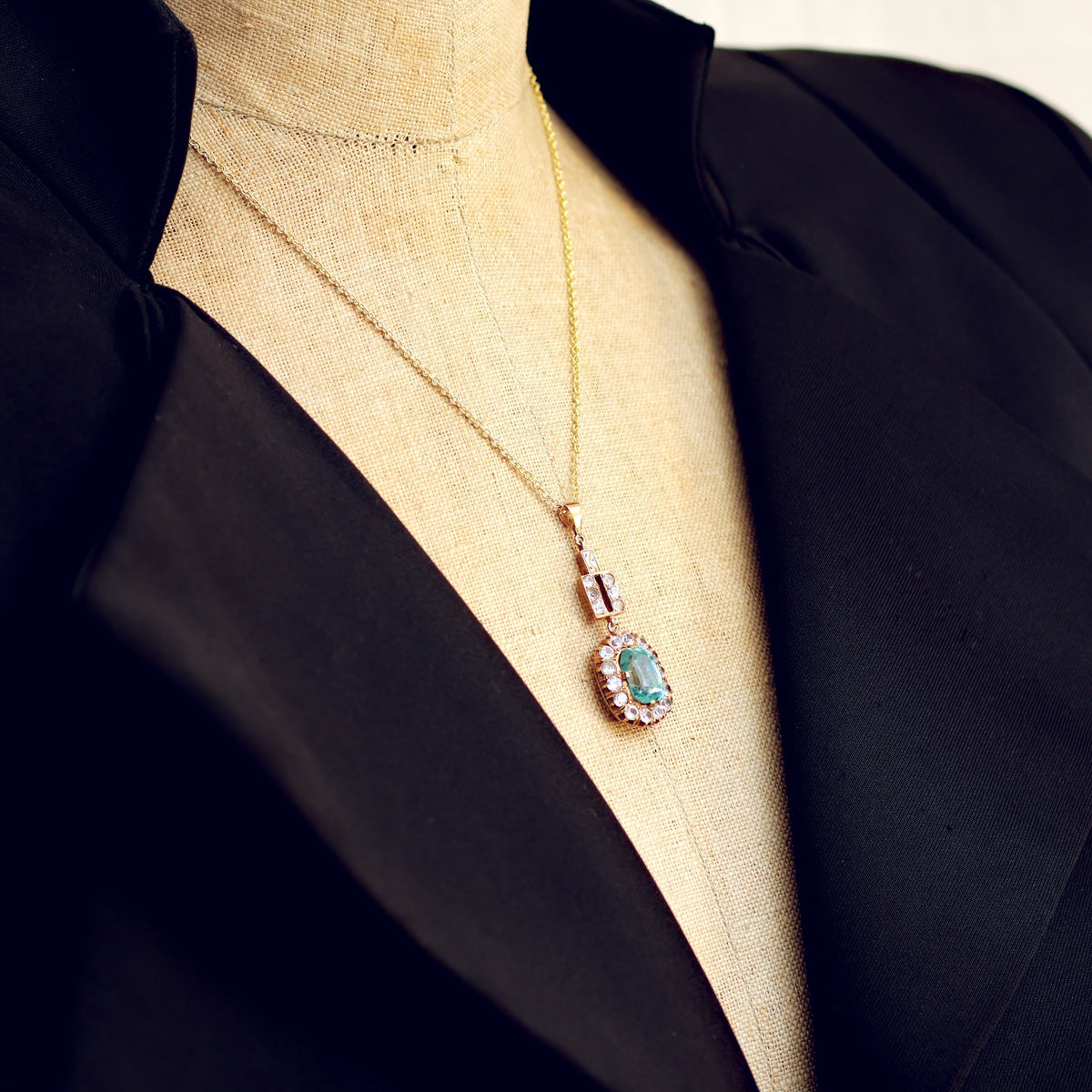Vintage Art Deco Blue Topaz & Sapphire Pendant