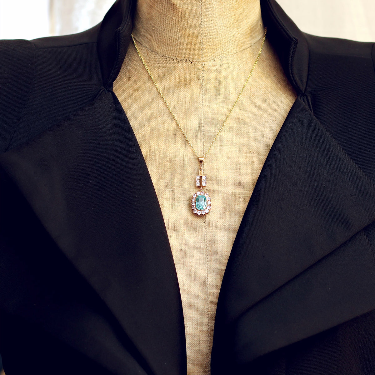 Vintage Art Deco Blue Topaz & Sapphire Pendant