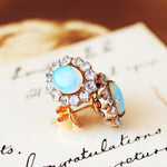Vintage Opal & White Zircon Stud Earrings