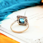Sensational Vintage Art Deco Blue Topaz & Diamond Ring