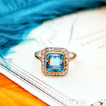 Sensational Vintage Art Deco Blue Topaz & Diamond Ring