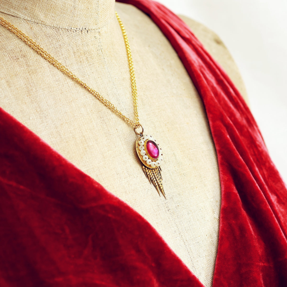 Antique Archaeological Revival Foxtail Locket Back Pendant