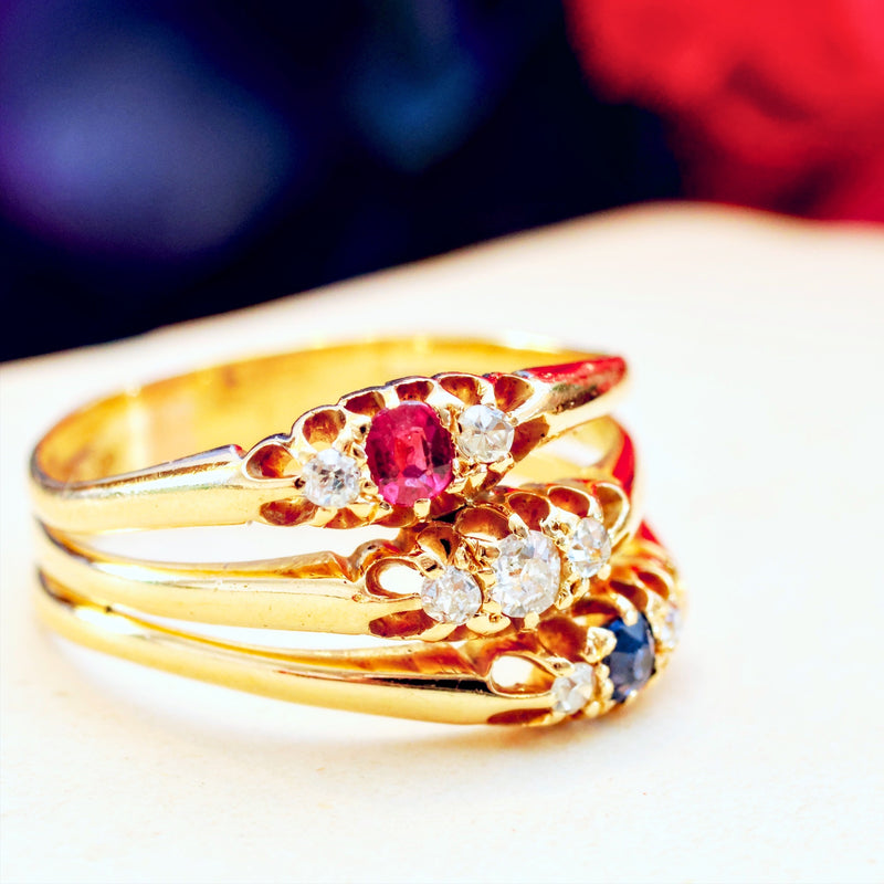 Date 1898 Tricolour Jubilee Diamond, Sapphire & Ruby Ring