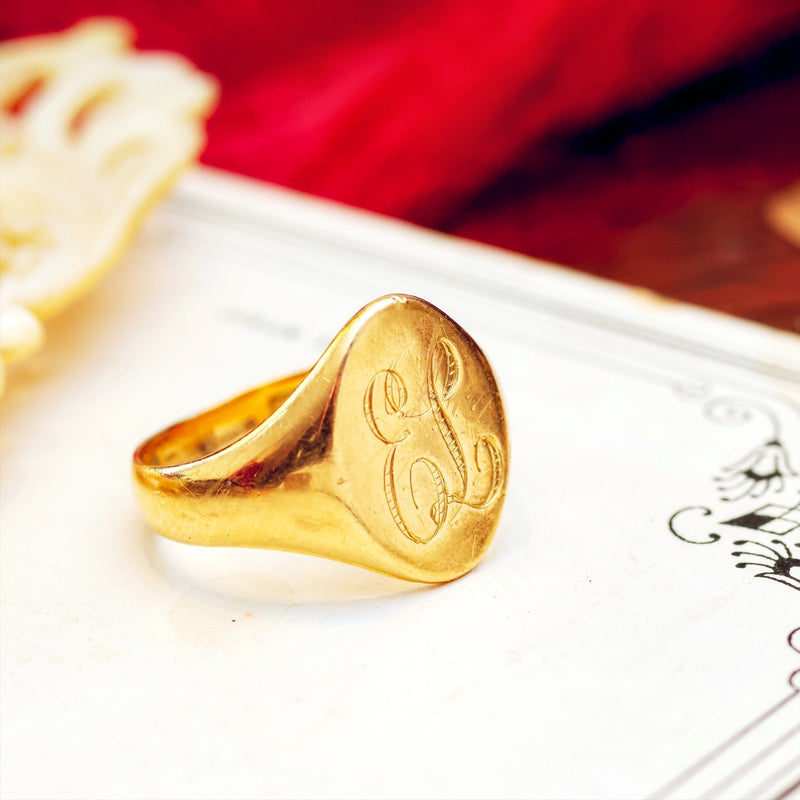 Antique 18ct Gold Hand Engraved 'EL' Signet Ring
