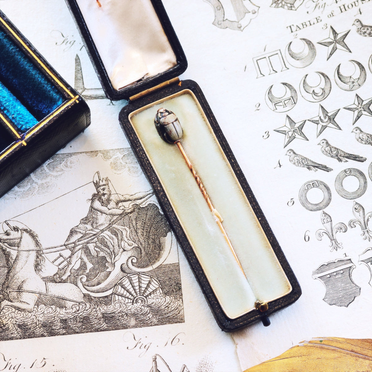 Antique Victorian Egyptomania Faience Scarab Stick Pin