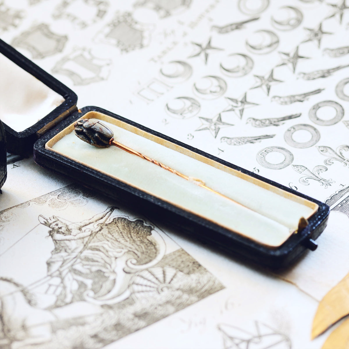 Antique Victorian Egyptomania Faience Scarab Stick Pin