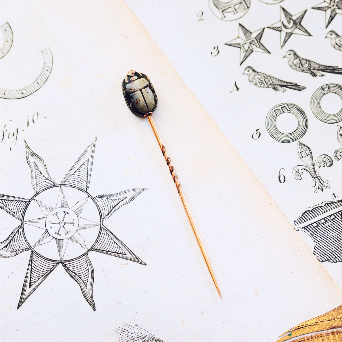 Antique Victorian Egyptomania Faience Scarab Stick Pin