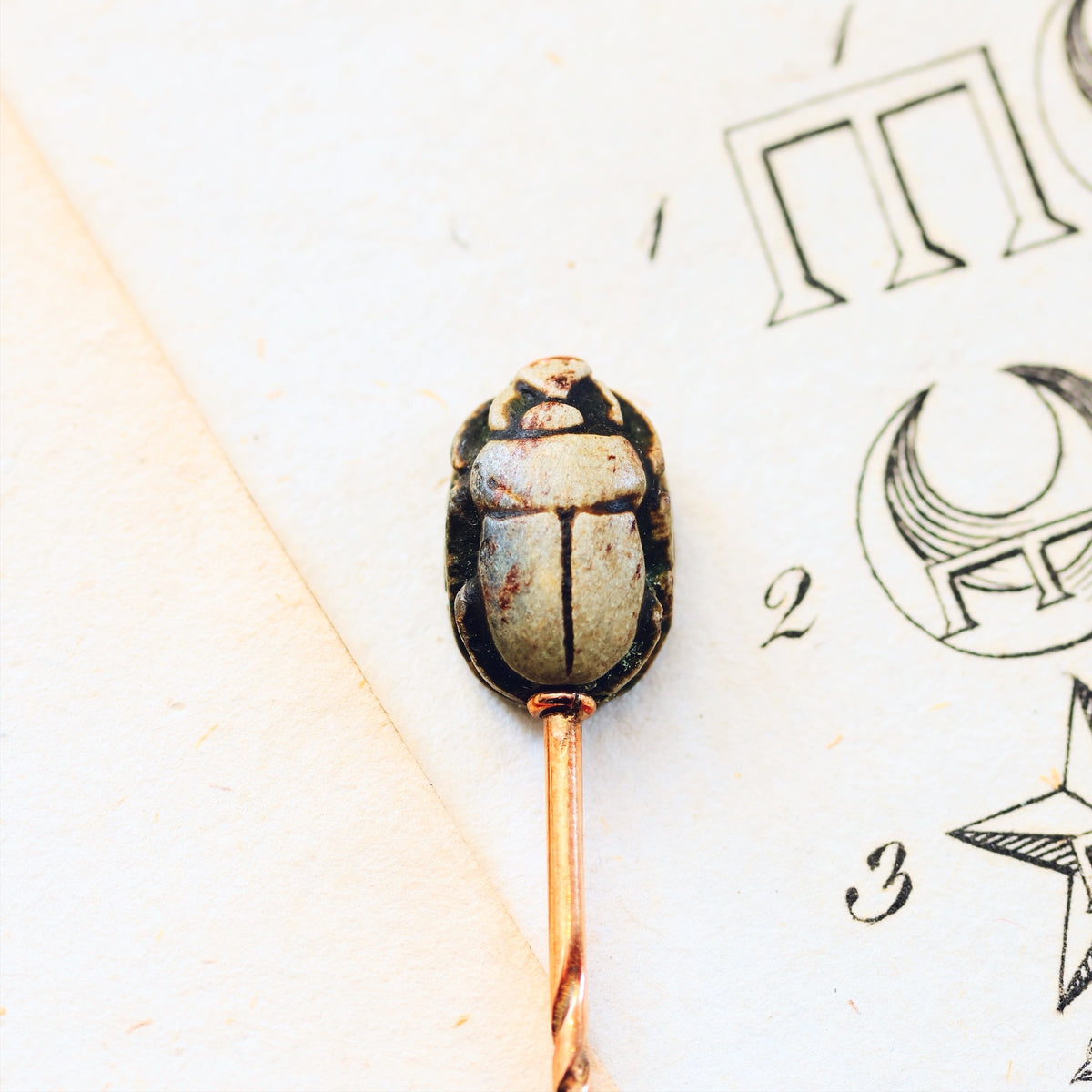 Antique Victorian Egyptomania Faience Scarab Stick Pin