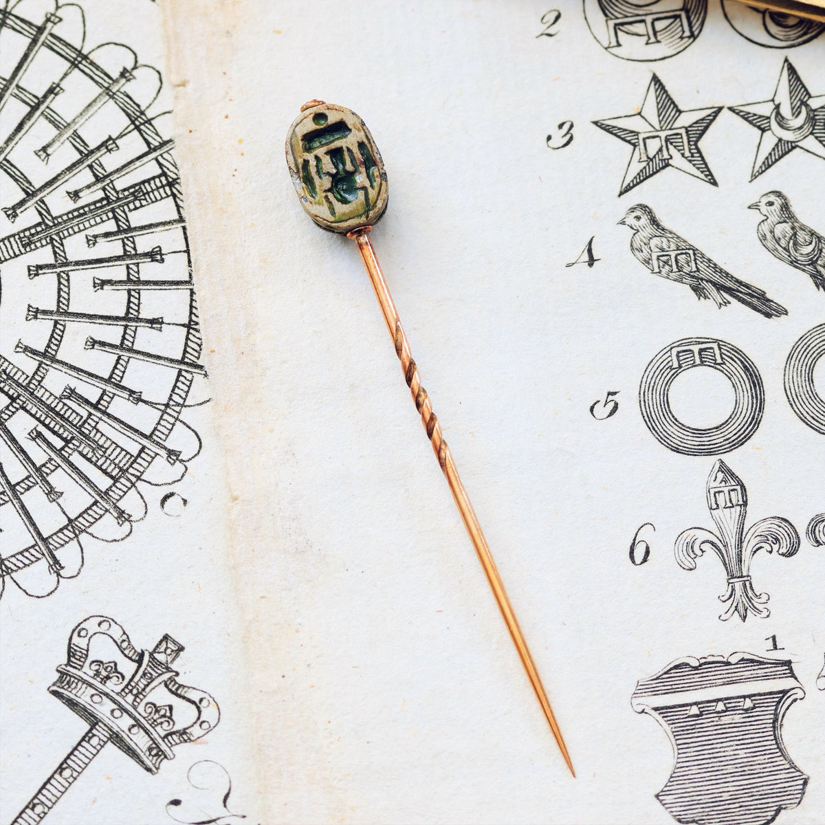 Antique Victorian Egyptomania Faience Scarab Stick Pin