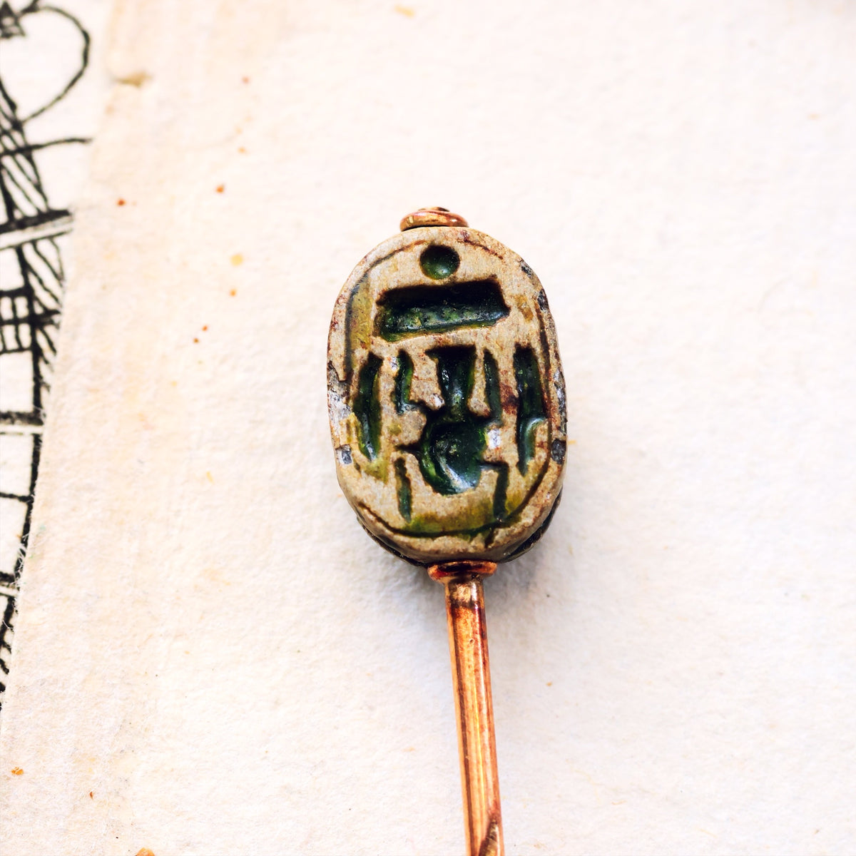 Antique Victorian Egyptomania Faience Scarab Stick Pin