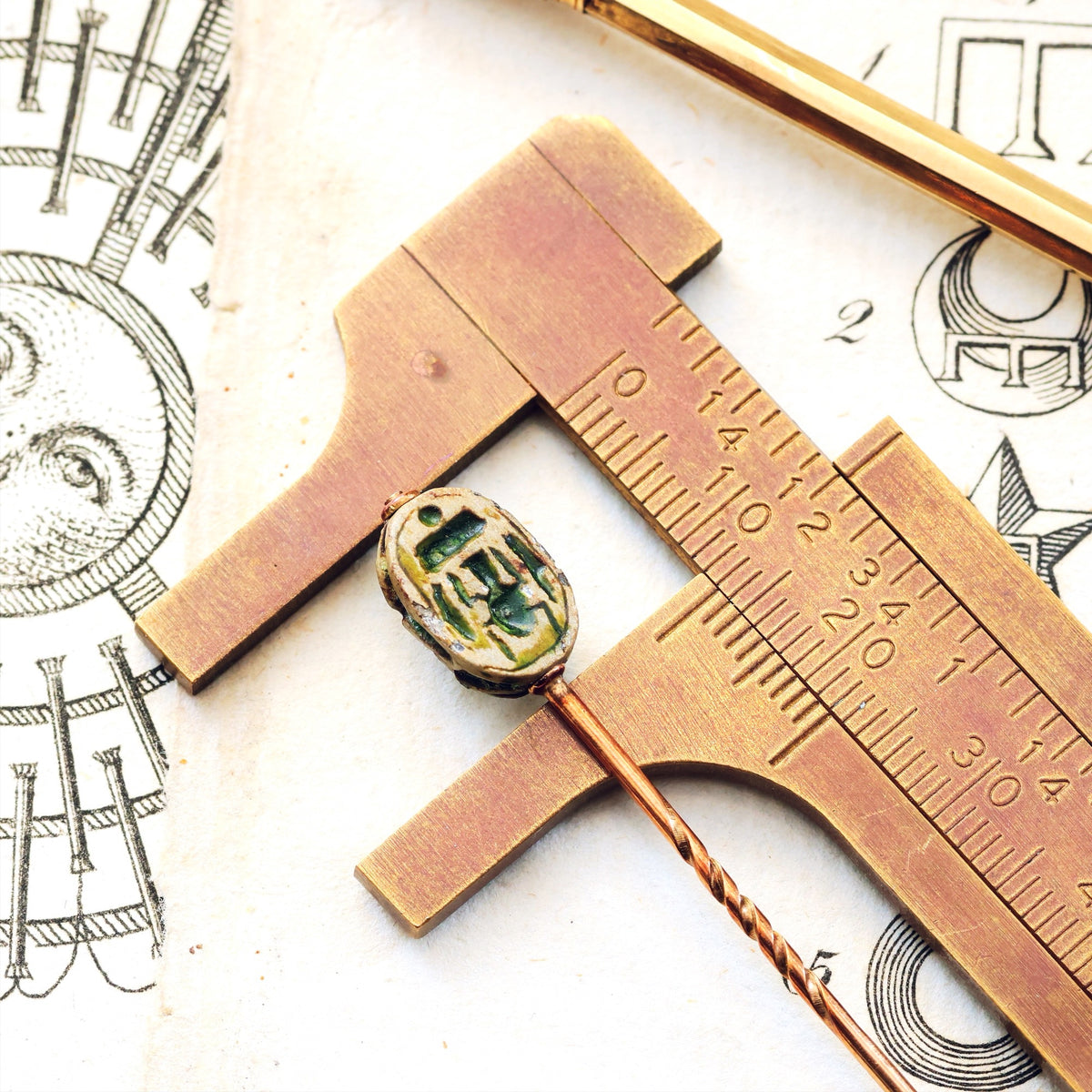 Antique Victorian Egyptomania Faience Scarab Stick Pin