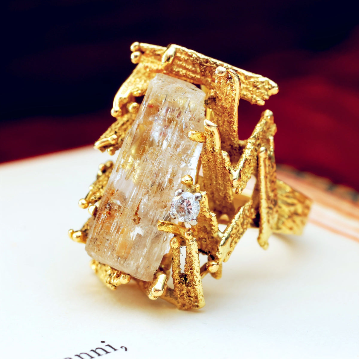 Date 1969 ALAN GARD Brutalist Tourmaline & Diamond Ring