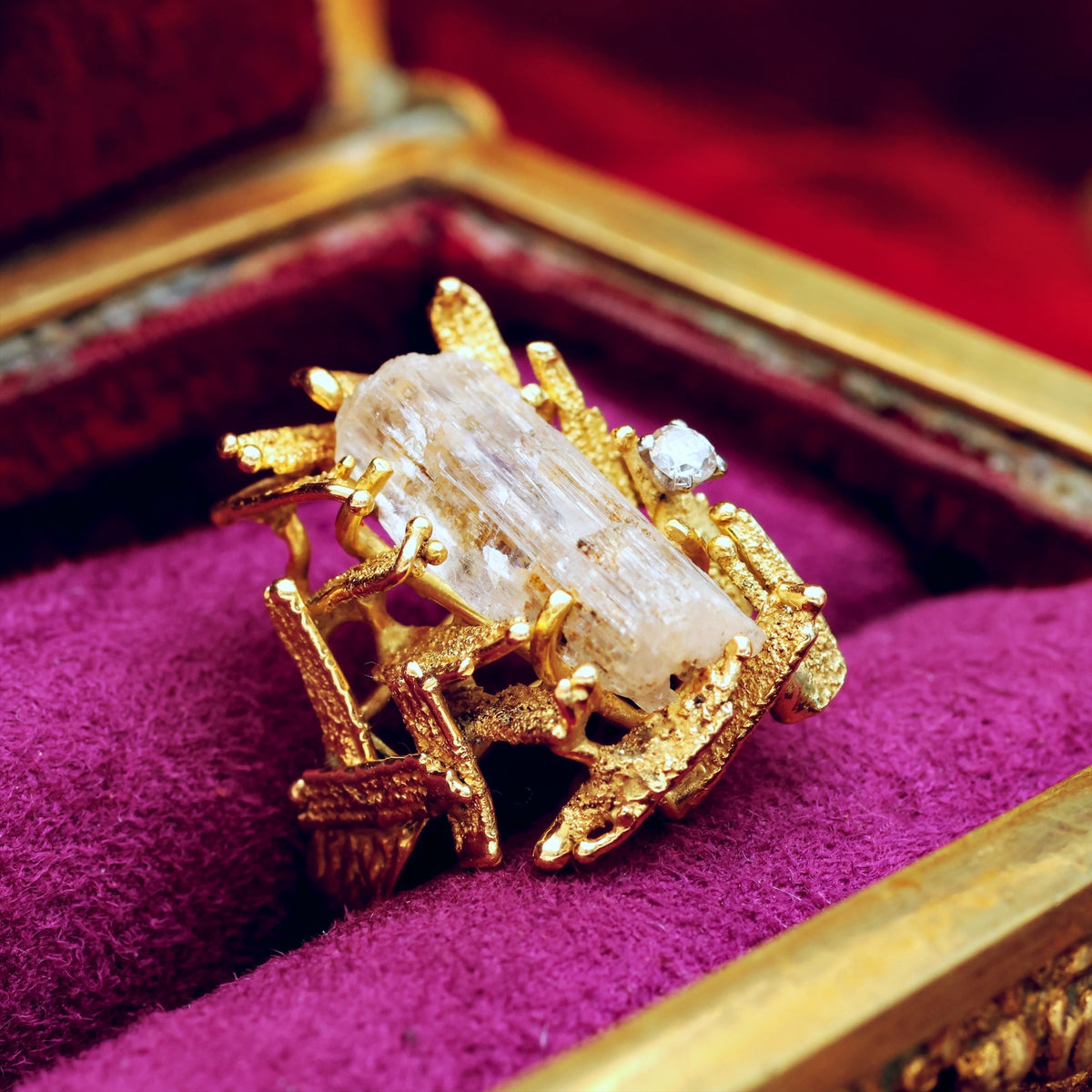 Date 1969 ALAN GARD Brutalist Tourmaline & Diamond Ring