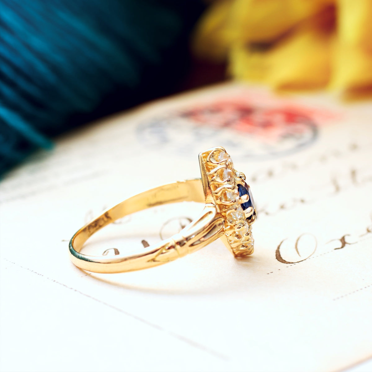 Antique Victorian Sapphire & Diamond Navette Ring
